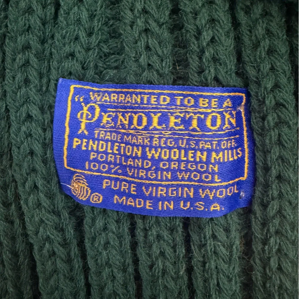 Pendleton Deep Forest Green Ribbed Knit Scarf with Fringe